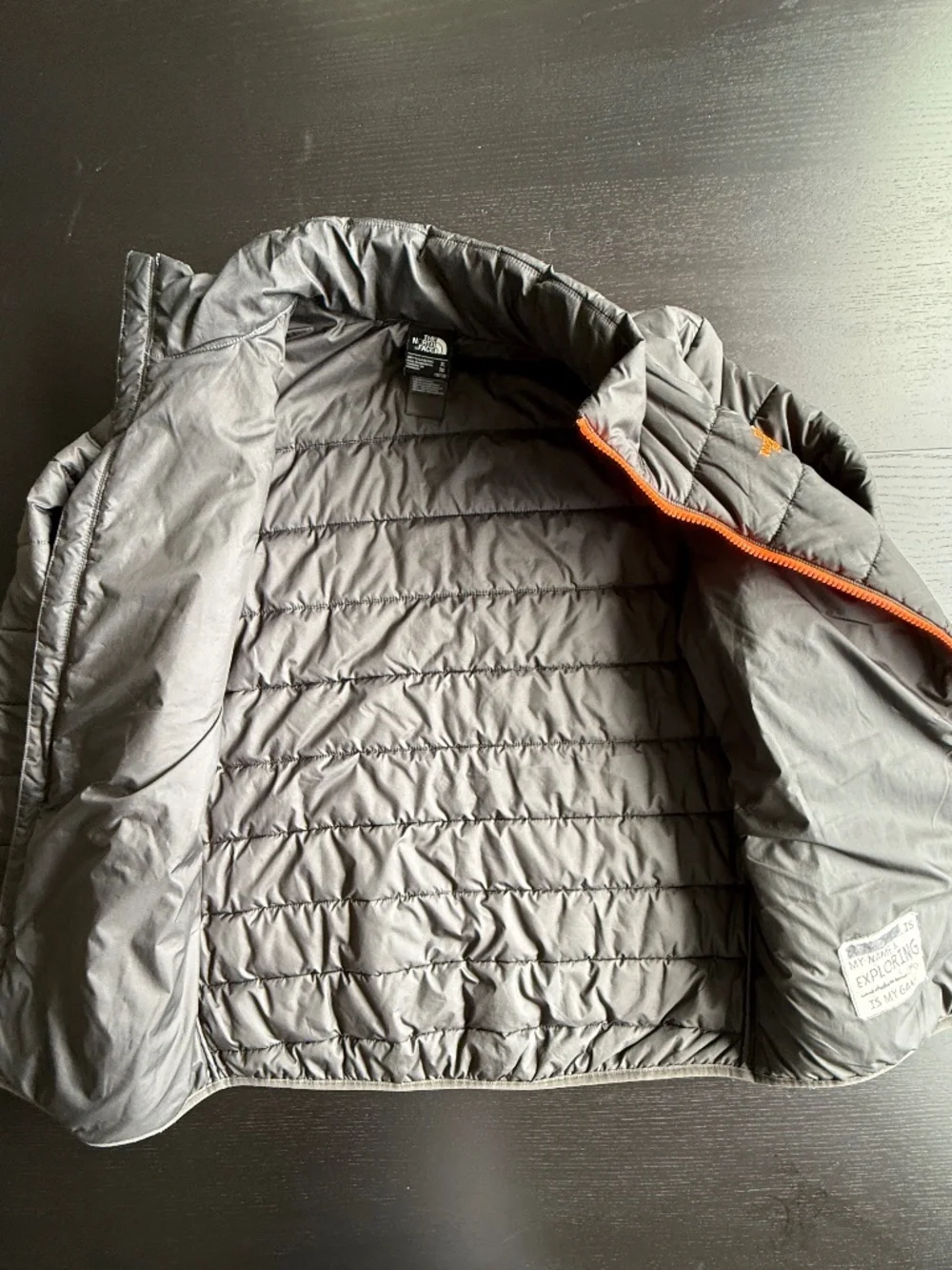 The North Face Boys XL ThermoBall Eco Insulated Jacket Gray Orange Full Zip